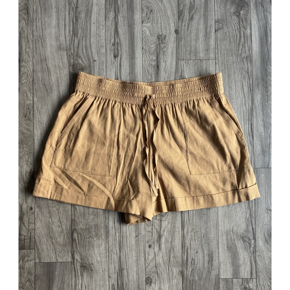Women's Alice + Olivia Linen Blend Drawstring Shorts‎ Tan XL